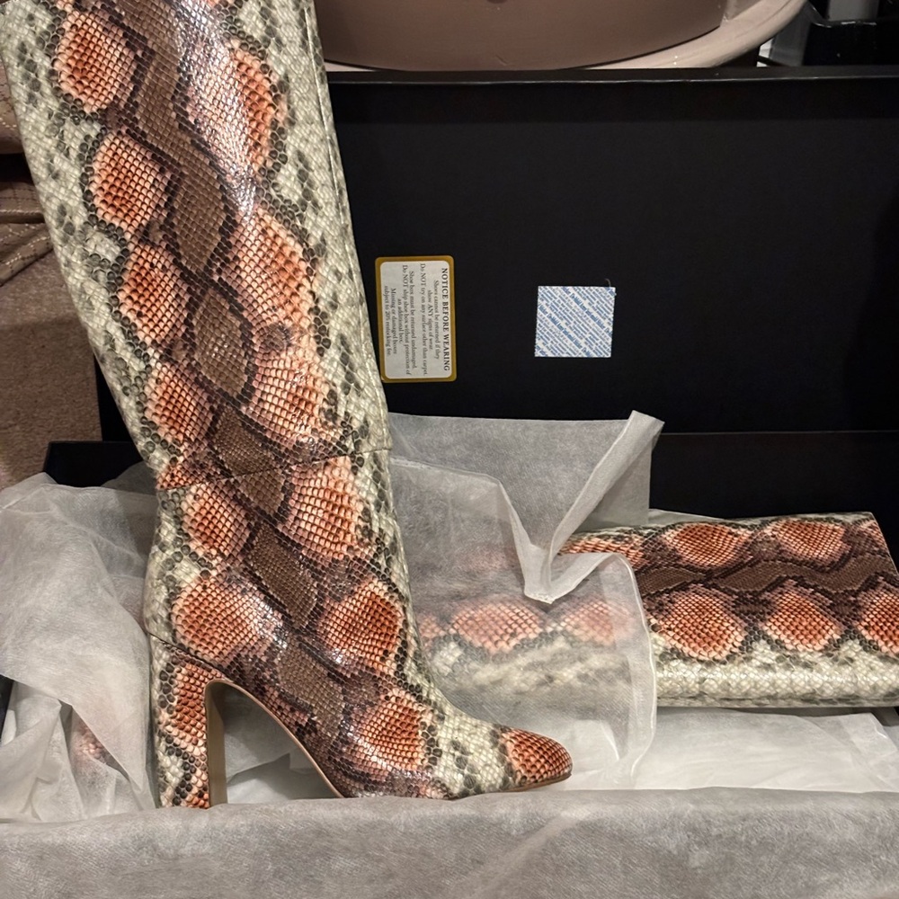 Multicolor Snake Print Knee-High Boots